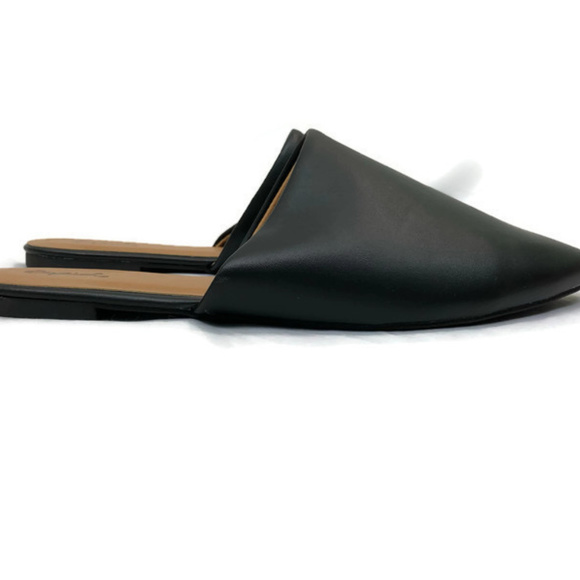 Black Faux Leather Pointed Slip On Mules NEW - Picture 3 of 3